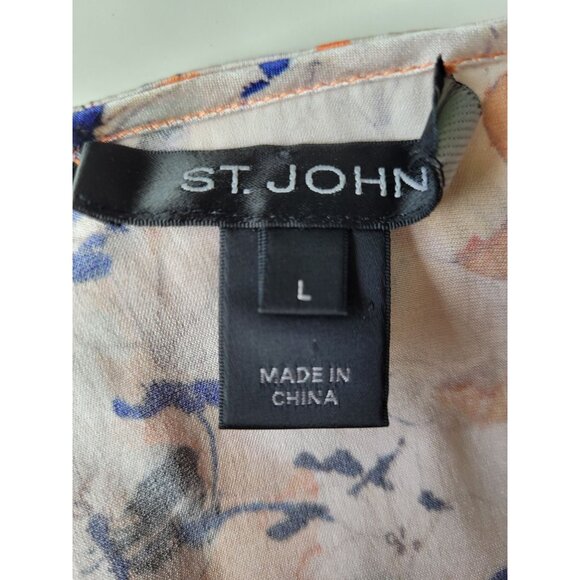 St. John Womens Floral Print Orange Sleeveless Silk Blend Top L - Picture 4 of 12